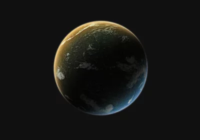 Distant Exoplanet with Golden Light and Blue Atmosphere image