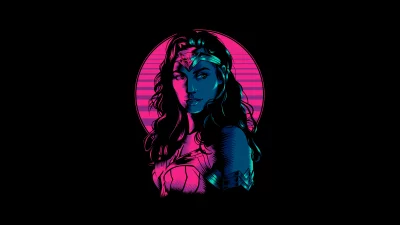Vibrant Neon Wonder Woman Portrait Retro Synthwave Art Illustration image