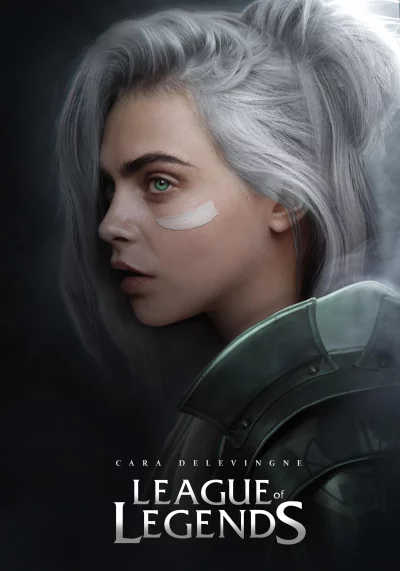 Cara Delevingne as Silver-Haired Warrior with Green Eyes for League of Legends image