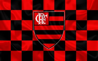 Dynamic Waving Flag of Clube de Regatas do Flamengo with Checkered Red and Black Pattern image