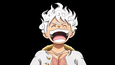 Joyful Monkey D Luffy in Gear 5 Form from One Piece Anime with Energetic Smile image