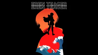 Eren Yeager Anime Silhouette Against Vibrant Red Sun and Ocean Waves Minimalist Art image