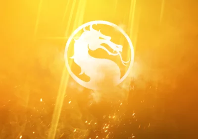 Iconic Mortal Kombat Dragon Logo on Radiant Golden Fiery Background with Light Rays image