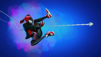 Dynamic Miles Morales Spider-Man Cinematic Wallpaper with Vibrant Web-Slinging Action image