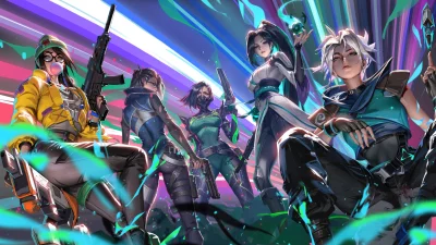 Dynamic Female Video Game Agents in Vibrant Neon Battle Scene with Futuristic Weapons image