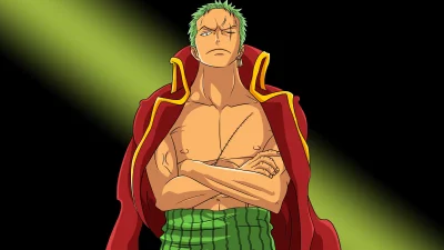 Anime Warrior Roronoa Zoro with Iconic Green Hair and Fierce Expression image