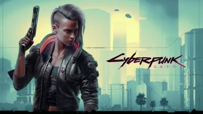 Vibrant Cyberpunk 2077 Character: Futuristic City, Bionic Arm, and Sci-fi Gun image