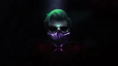 Joker-Inspired Dark Fantasy Portrait with Green Hair and Purple Mask image