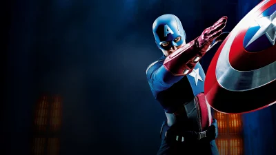 Captain America in Classic Suit Holding Iconic Shield in Dynamic Action Pose image