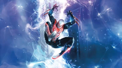 Futuristic Hero Leaps Through Electric City with Glowing Energy and Cyberpunk Flair image