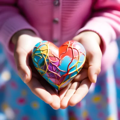 Tender Hands Hold a Brightly Colored, Intricate Heart, Representing Compassion and Hope image