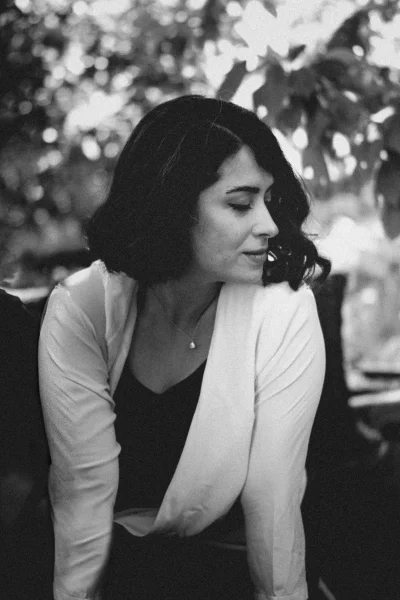 Contemplative Woman Outdoor Portrait Black White