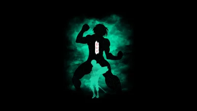 Dynamic Anime Titan Warrior Silhouette with Glowing Green Aura Illustration image