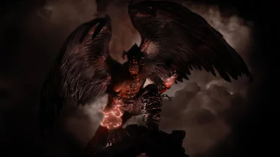 Powerful Demonic Angelic Figure with Glowing Red Energy and Dark Wings image