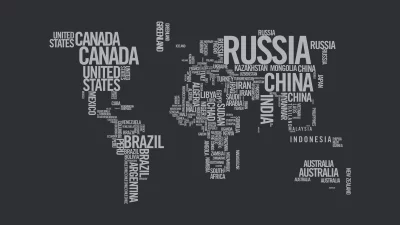 Typographic World Map of Global Countries and Territories on Dark Grey Background image