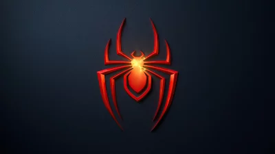 Dynamic Red Spider-Man Logo with Glowing Core on Dark Background image