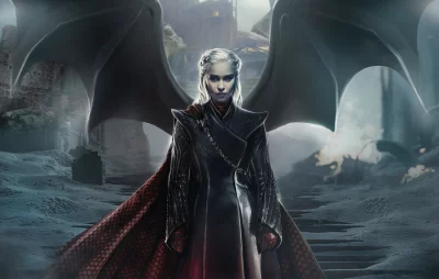 Daenerys Targaryen Dragon Queen with Wings in Desolate Fantasy Landscape image