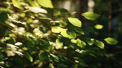 Vibrant Green Leaves Bathed in Golden Sunlight with Natural Bokeh Effect