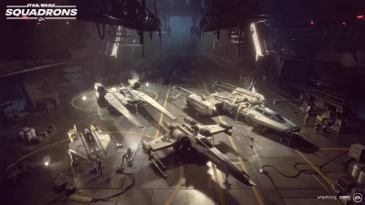 Rebel Alliance Pilots and Droids Maintaining Starfighters in Star Wars Hangar Bay image