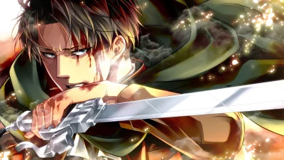 Fierce Anime Swordsman in Dynamic Combat Pose with Blood-Stained Face and Glowing Blade image