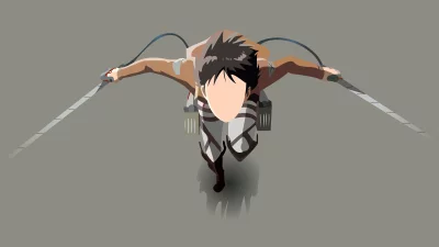Dynamic Eren Yeager Illustration from Attack on Titan Wielding Dual Blades Mid-Flight image