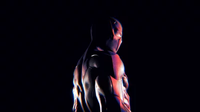 Futuristic Superhero Digital Art with Dynamic Glitch Effect on Dark Background image