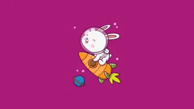 Adorable Cartoon Astronaut Rabbit on Carrot Rocket with Planet and Stars image