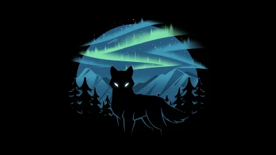 Mystical Wolf with Glowing Eyes Under Vibrant Aurora Borealis in Arctic Night image