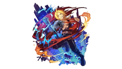 Dynamic Anime Warrior Edward Elric Unleashing Alchemy with Lightning and Flames image