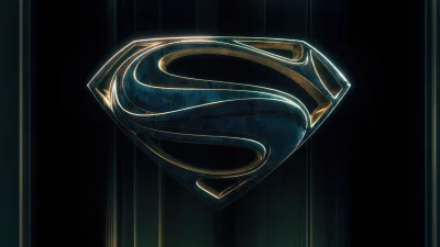 Iconic Superman S Shield Emblem with Glowing Gold and Textured Metallic Blue Design image