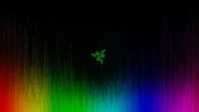 Iconic Razer Logo with Dynamic Rainbow Equalizer Spectrum on Dark Background for Gaming image