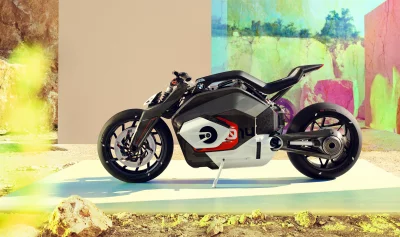 Sleek Futuristic BMW Motorrad Concept Electric Motorcycle in Arid Landscape image