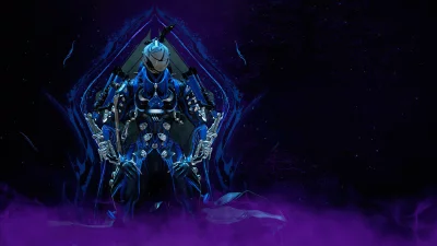 Sci-Fi Combatant in Blue Armor with Intricate Details and Purple Haze image