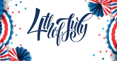American Independence Day '4th of July' Script with Festive Red, White & Blue Decor image