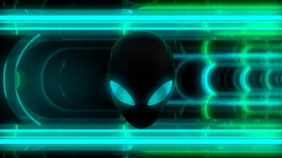 Futuristic Alien Head with Glowing Cyan Eyes and Cybernetic Digital Background image