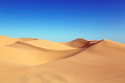 Vast Golden Sand Dunes under Clear Blue Sky, Desert Landscape image