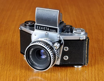 Vintage Exakta VX 500 SLR Camera with Tessar Lens on Wood image
