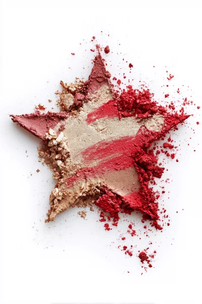 Sparkling Red, Gold, and Pink Eyeshadow Star on White Background