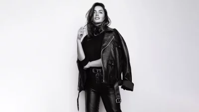 Confident Woman in Black Leather Fashion Studio Portrait image