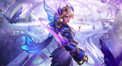 Mystical Fairy Warrior with Luminous Blade and Blue Wings in Enchanted Sanctuary image