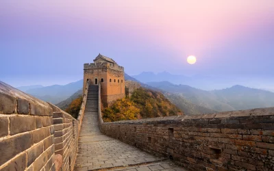 Majestic Great Wall of China Winding Through Autumn Mountains at Sunset image