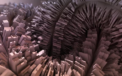 Abstract Digital Landscape with Overlapping Geometric Blocks and Futuristic Architectural Design image