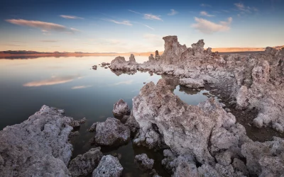 Mono Lake Tufa Towers Reflected in Calm Water at Golden Hour Dawn image