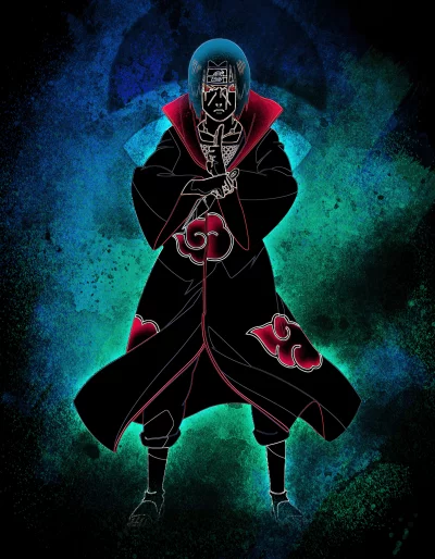 Mysterious Itachi Uchiha Anime Warrior with Sharingan Eyes and Akatsuki Cloak image