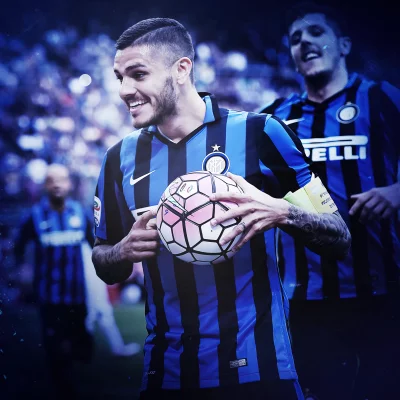 Professional Football Player Mauro Icardi Smiling with Pink Match Ball in Stadium image