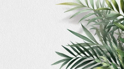 Elegant Watercolor Green Palm Leaves on Textured White Background for Design