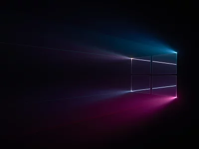 Radiant Windows Logo with Neon Light Rays on Black Background image