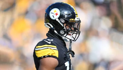 American Football Player in Pittsburgh Steelers Helmet on Game Day image
