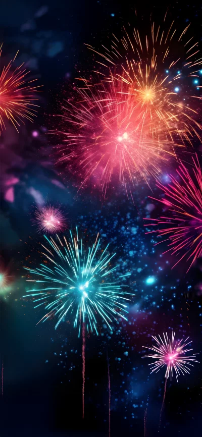 Vibrant New Year Celebration with Colorful Fireworks in Dark Sky