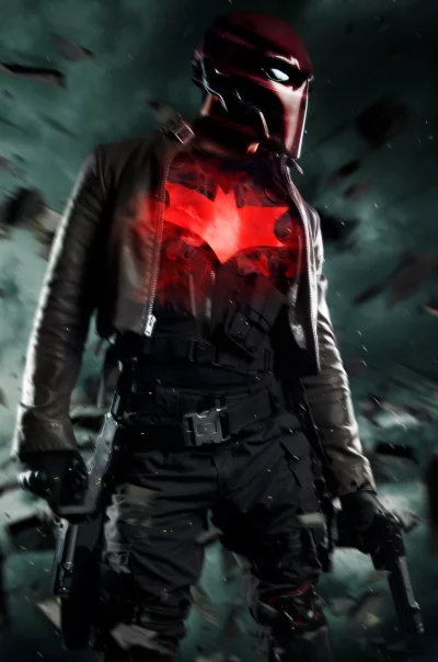 Red Hood Anti-Hero with Glowing Bat Symbol and Dual Firearms image